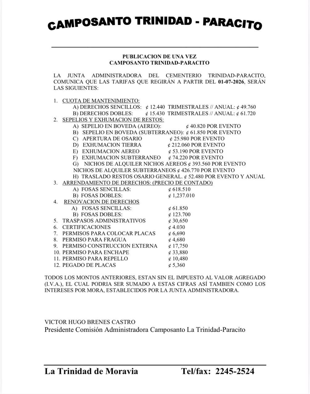 Información del camposanto